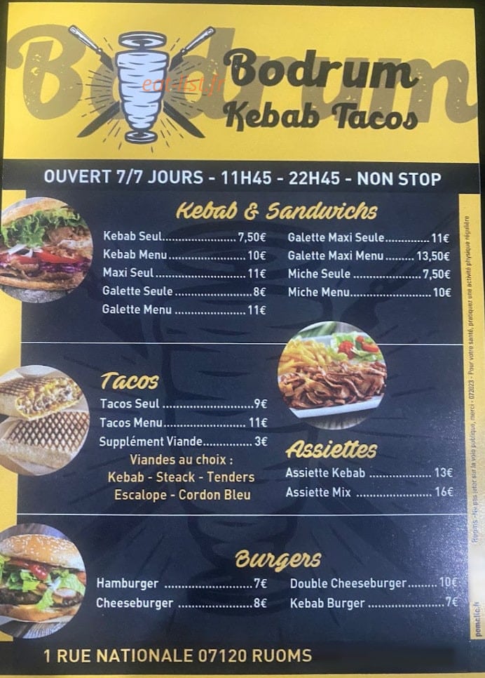 Bodrum Tacos Kebab Ruoms Menu Et Photos