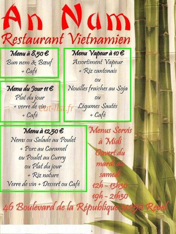 An Nam Revel Menu Et Photos