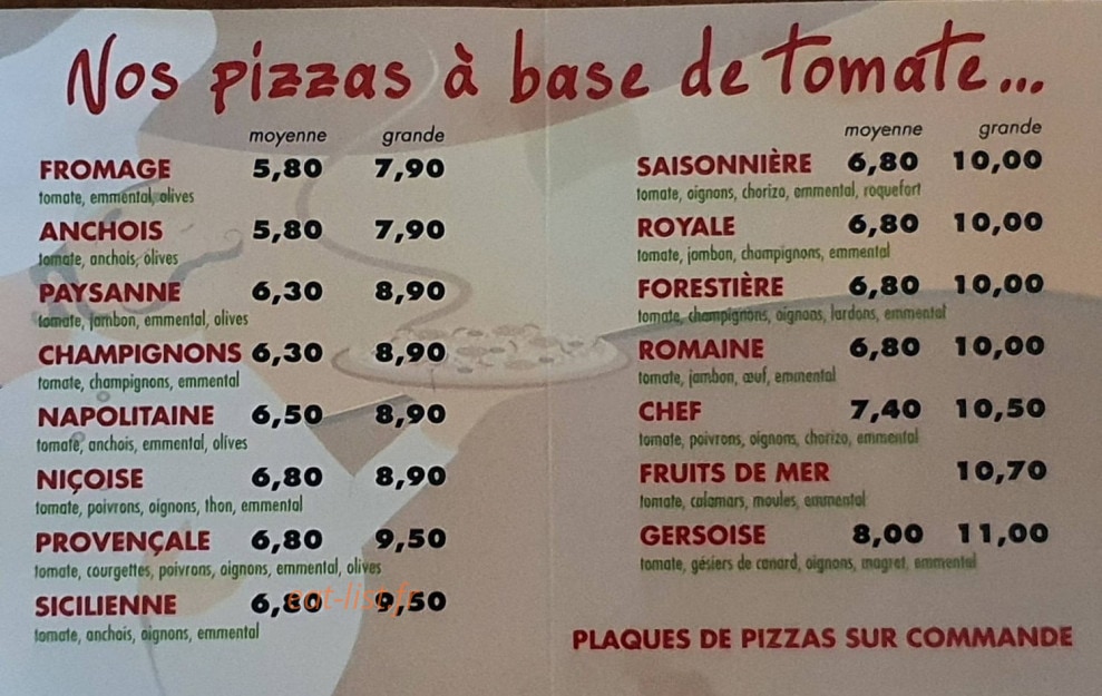 Pizza Marius Auch Menu Et Photos