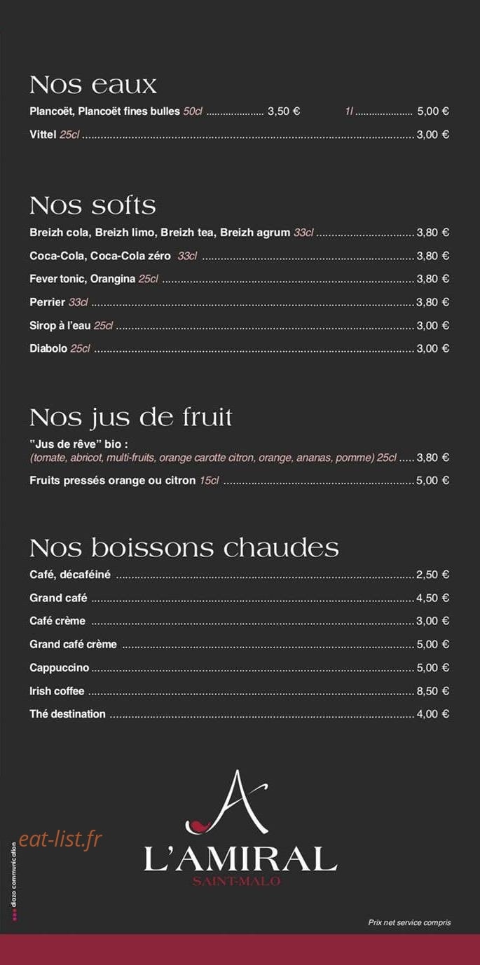 L Amiral Saint Malo Menu Et Photos