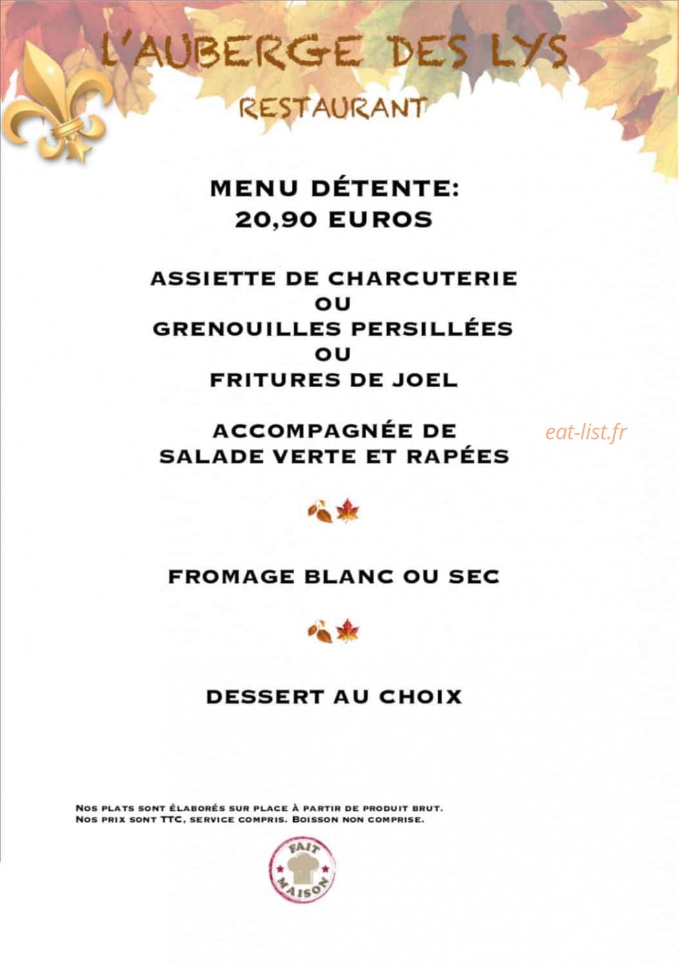 L Auberge des Lys à Veauchette menu et photos