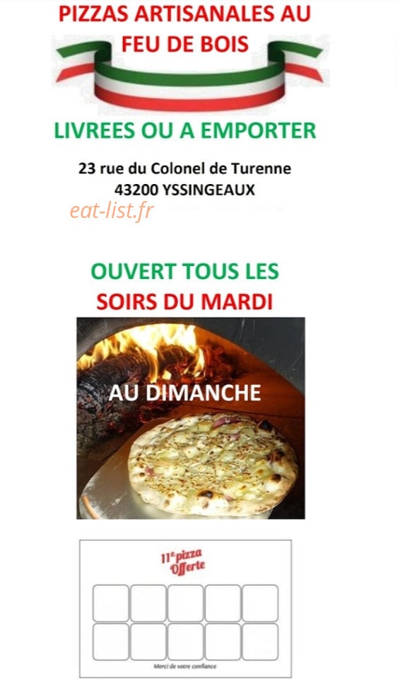 Pizzas au feu de bois à Yssingeaux menu et photos