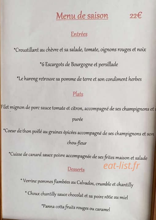 Relais Saint Sauveur à Nibelle menu et photos