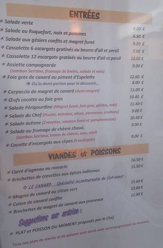 La Maréchalerie à Castillonnes menu et photos