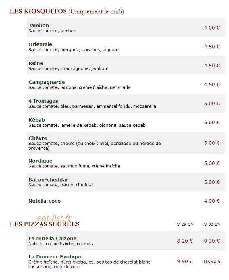 Le Kiosque à Pizzas à Nerac menu et photos