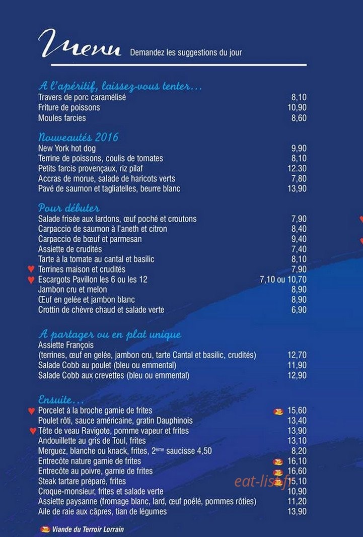 Le Pavillon Bleu à Villey Saint Etienne menu et photos