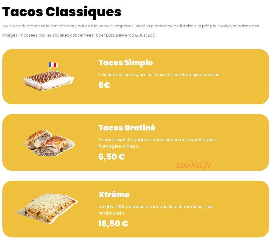 Chamas Tacos à Fontaines Sur Saone menu et photos