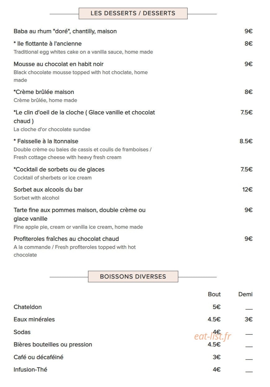 La Cloche D Or Paris Menu Et Photos