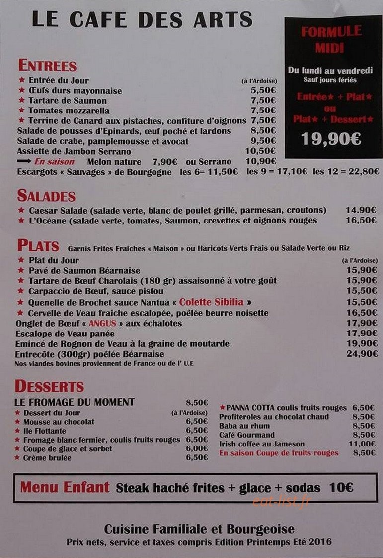 Le Caf Des Arts Versailles Menu Et Photos