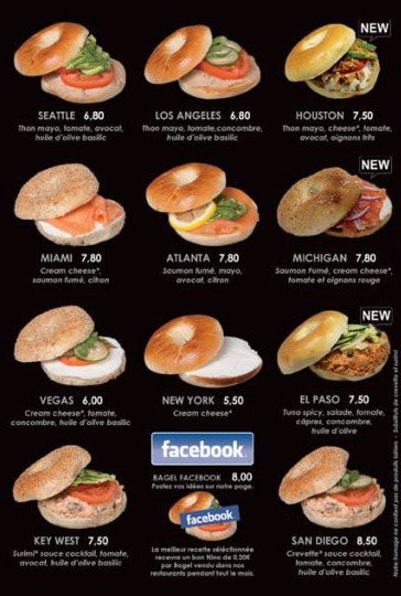  Carte des bagels  