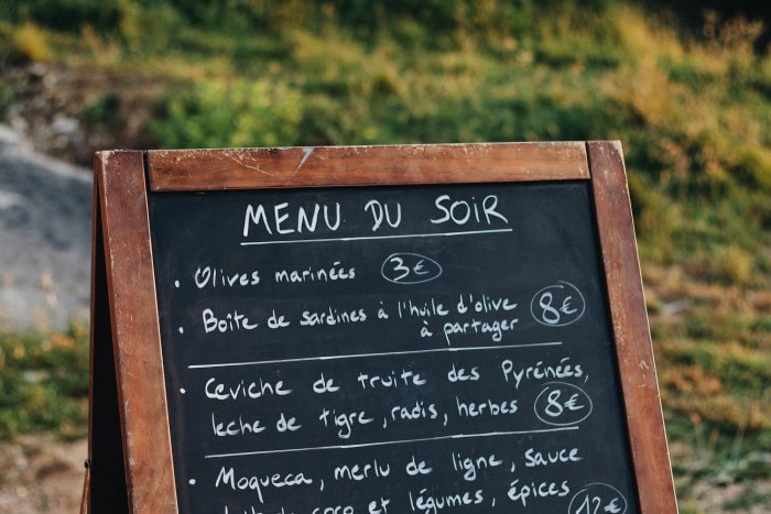 Tableau de menu