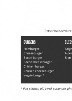 Menu 231 east street - Burgers