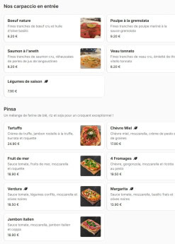 Menu Bistro Romain - Les carpaccios en entrée et pinsa