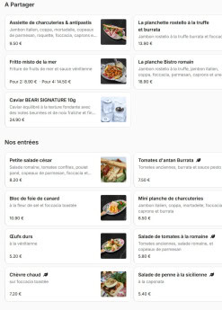 Menu Bistro Romain - A partager et entrées