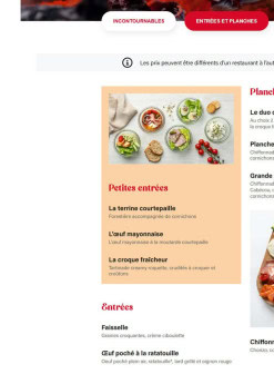 Menu Courtepaille - Les entrées et planches