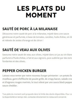 Menu Flunch - Les plats du moment