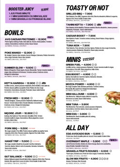 Menu Jour - Les bowls, salades et sandwichs