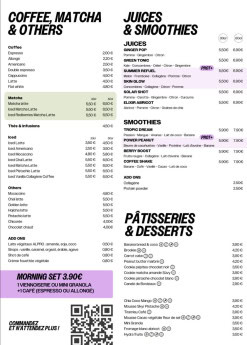 Menu Jour - Café, jus pâtisserie et desserts