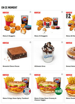 Menu KFC - Nouveautés