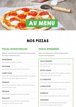 Menu La Pizza de Nico - Les pizzas