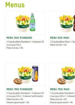 Menu Mezzo Di Pasta - Les menus