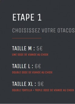 Menu O'tacos - Les choix des tacos