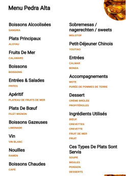 Menu Pedra Alta - La carte