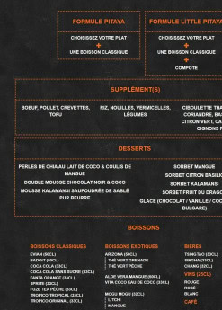Menu Pitaya - Formules, desserts et boissons