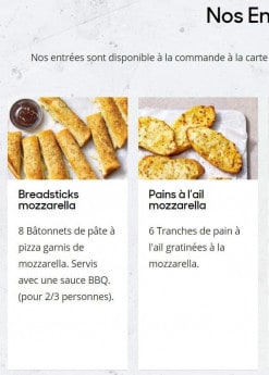 Menu Pizza hut - Carte en livraison : Entrées 1