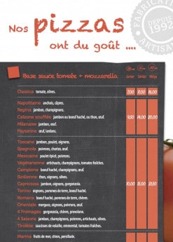 Menu Pizza Service - Pizza Service Coulommiers - Les pizzas sauce tomate - mozzarella