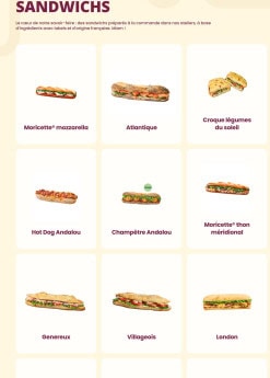 Menu Pomme de Pain - Les sandwichs