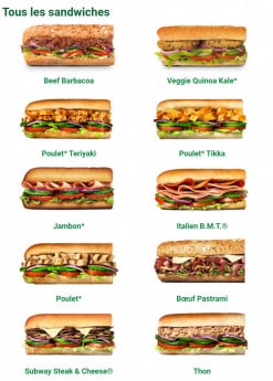 Menu Subway - Carte 2020 - Les sandwiches