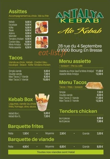 Antalya kebab — carte page 1