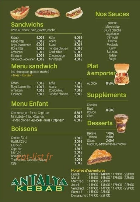 Antalya kebab — carte page 2
