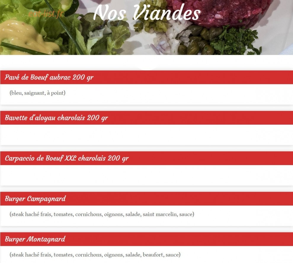 Au Comptoir des Viandes — carte page 2