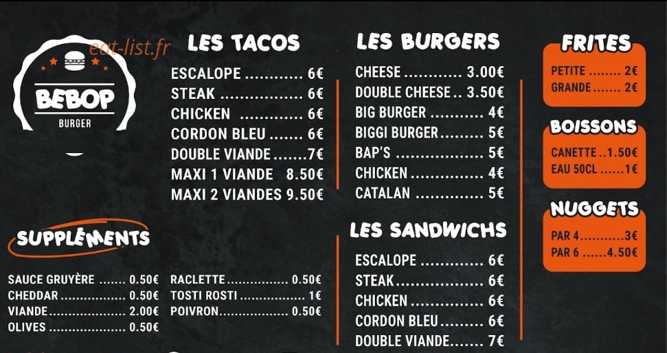 Bebop Burger — carte page 2