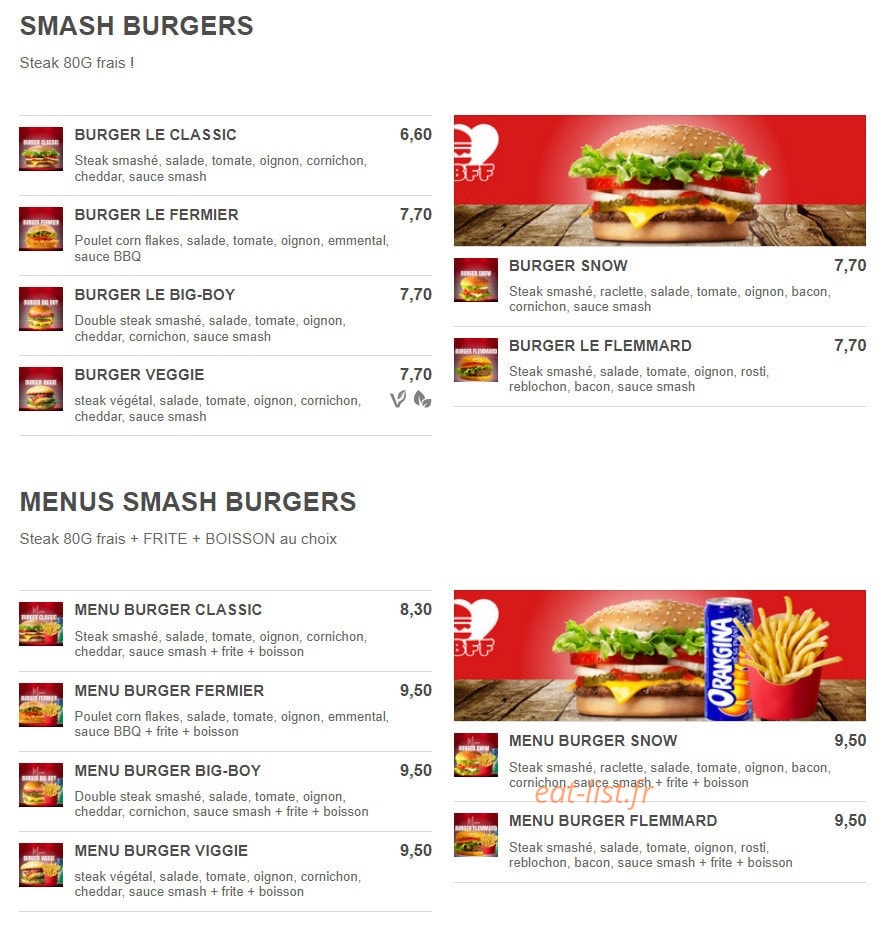 Bourg Fast Food — carte page 1