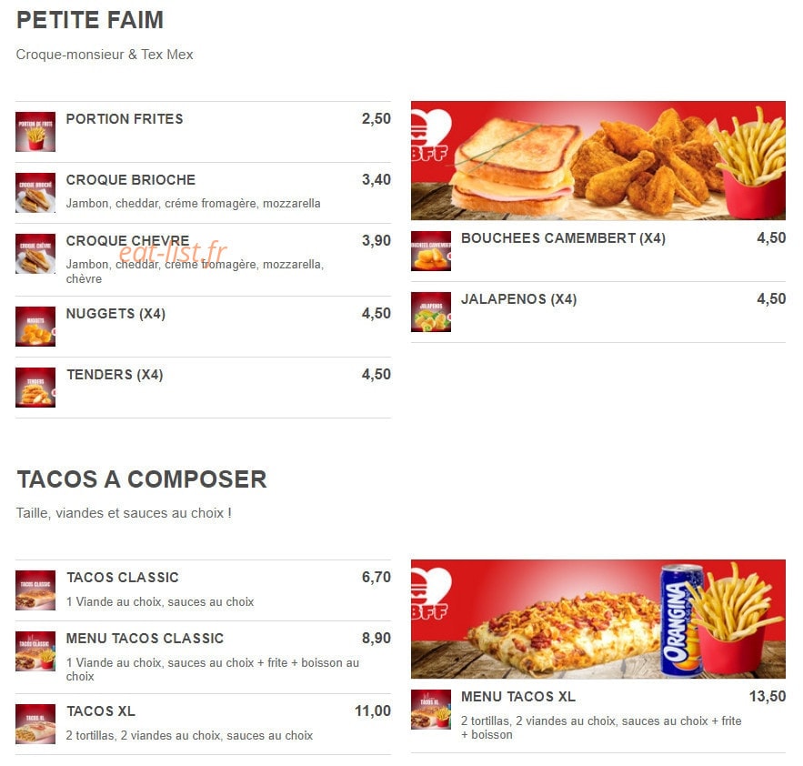 Bourg Fast Food — carte page 2