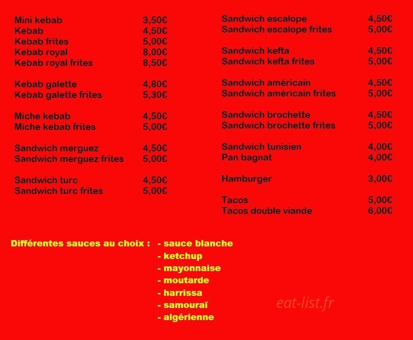 Edessa Kebab & Pizza — carte page 1