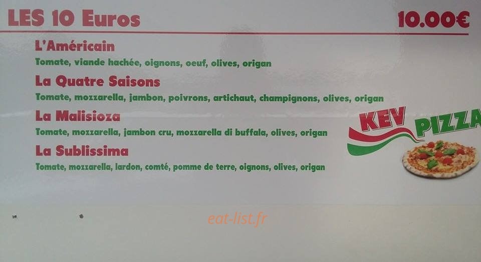 Kev Pizza — carte page 1