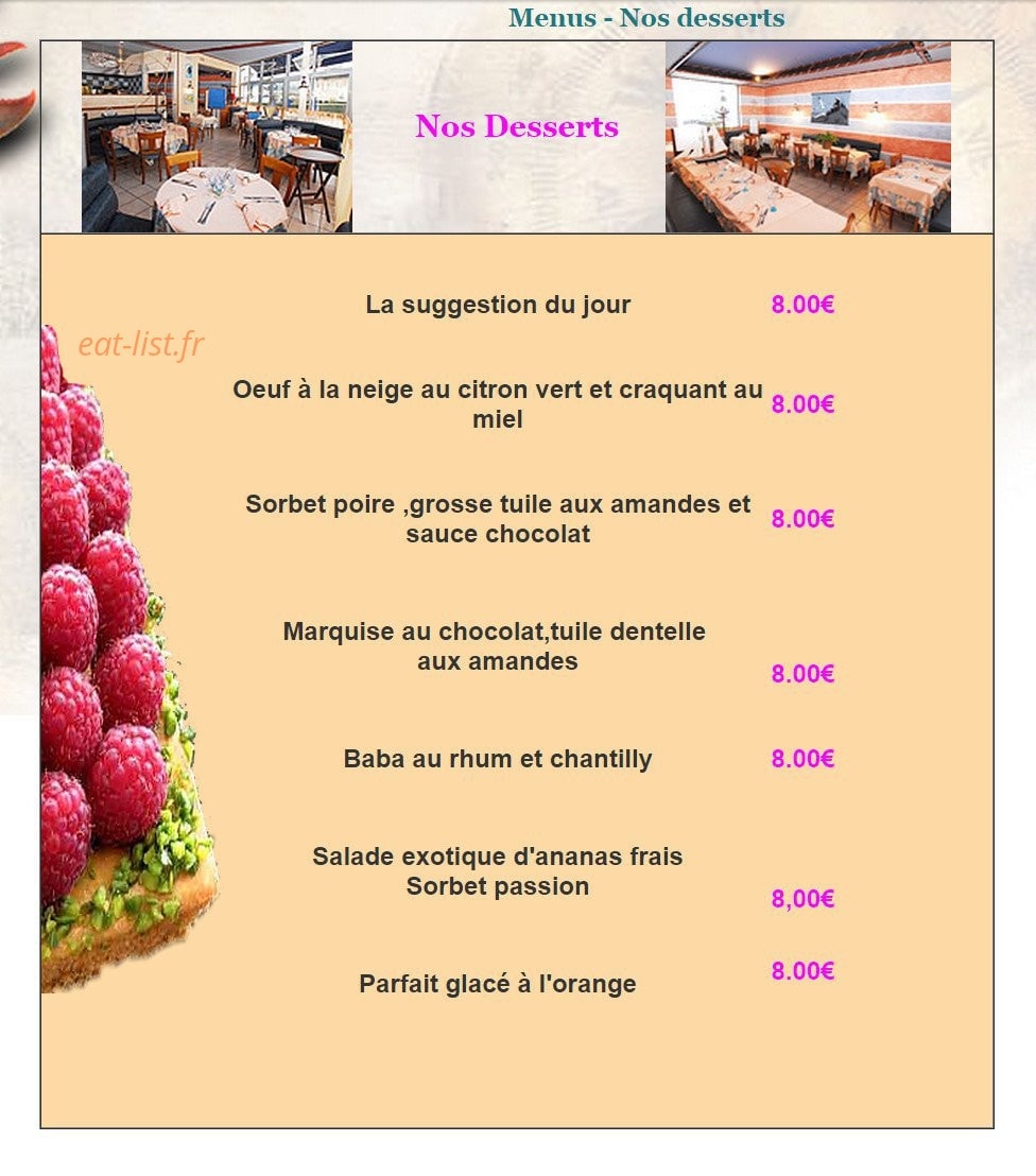 Carte et menu de La Rôtisserie de la Mer à Bourg en Bresse — Les desserts