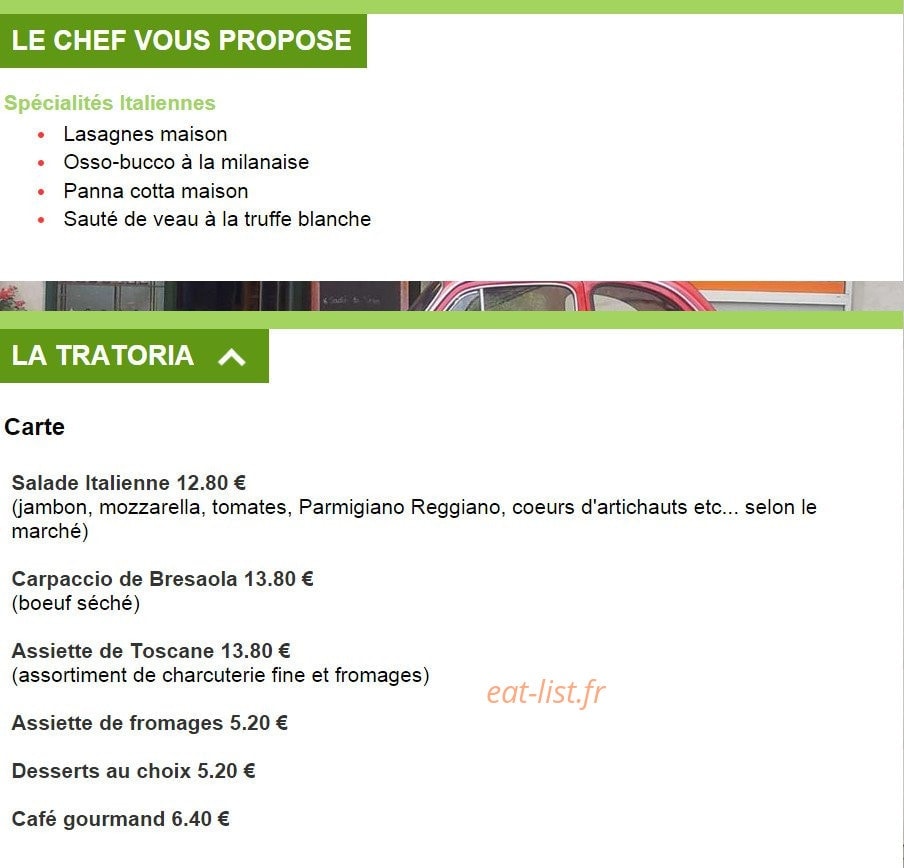 La Trattoria — carte page 1