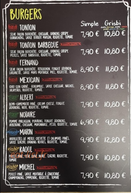 Les tontons burgers — carte page 1