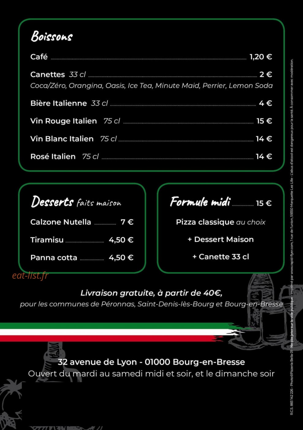 Pizzeria bella — carte page 2