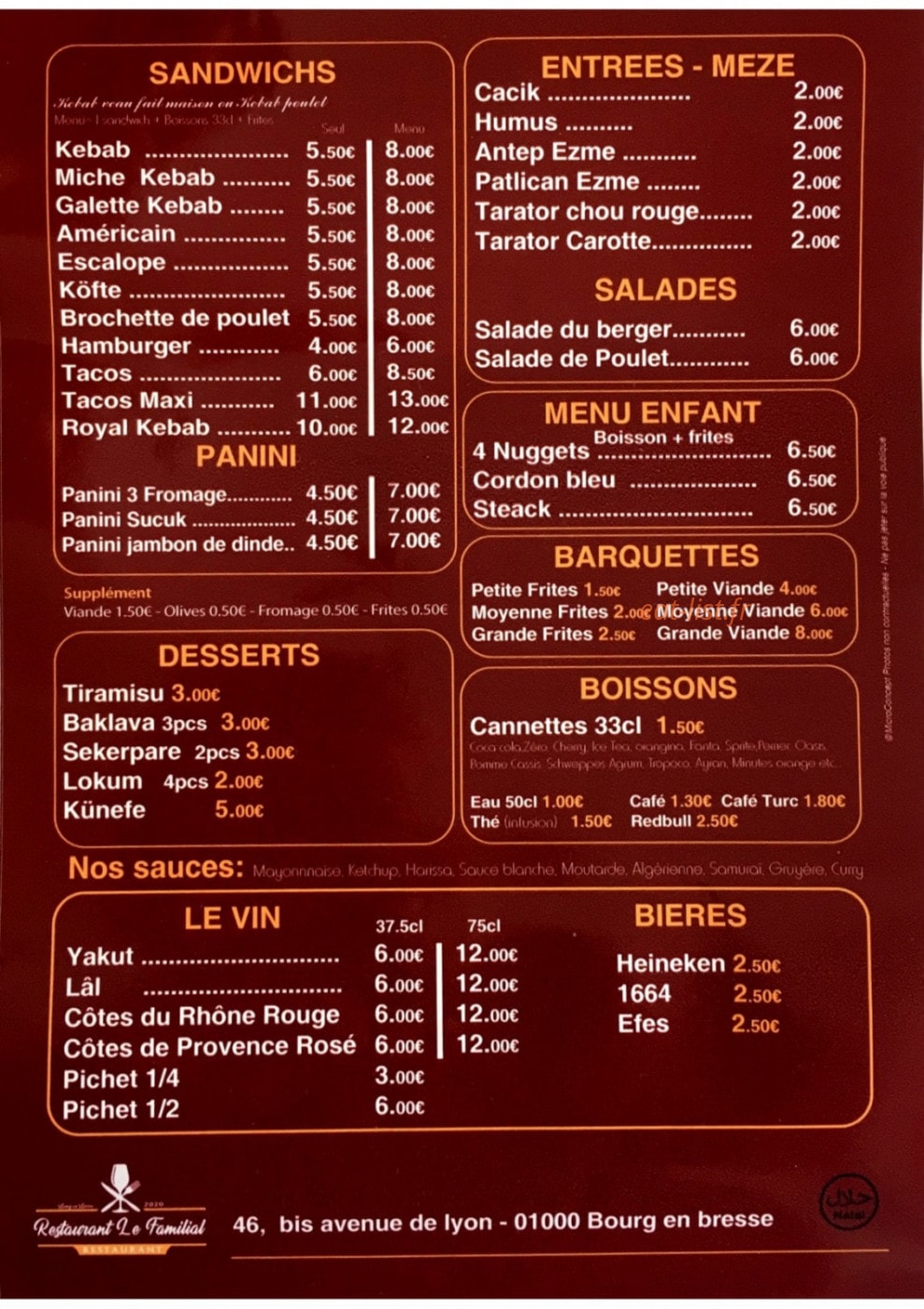 Restaurant Le Familial — carte page 2
