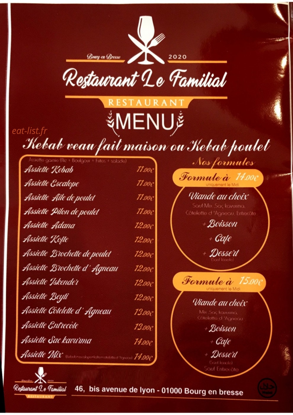 Restaurant Le Familial — carte page 1
