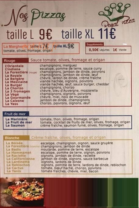 Royal Pizza — carte page 1