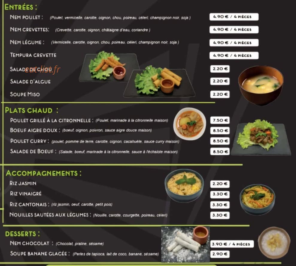 Carte et menu de umami sushi à Bourg en Bresse — Les entrées et plats...