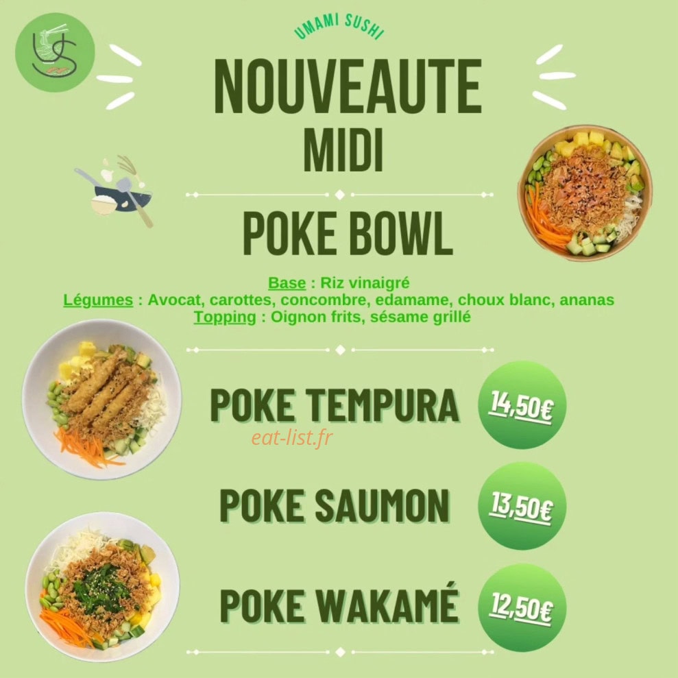 Carte et menu de umami sushi à Bourg en Bresse — Les pokes