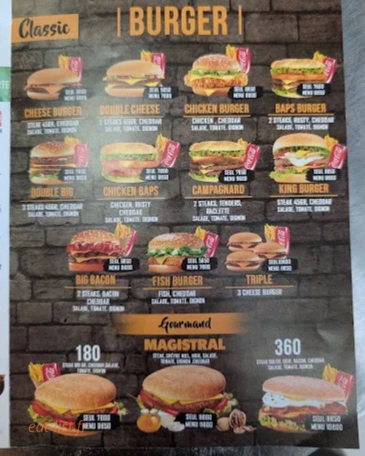 Carte et menu de L'etoile à Oyonnax — Burgers